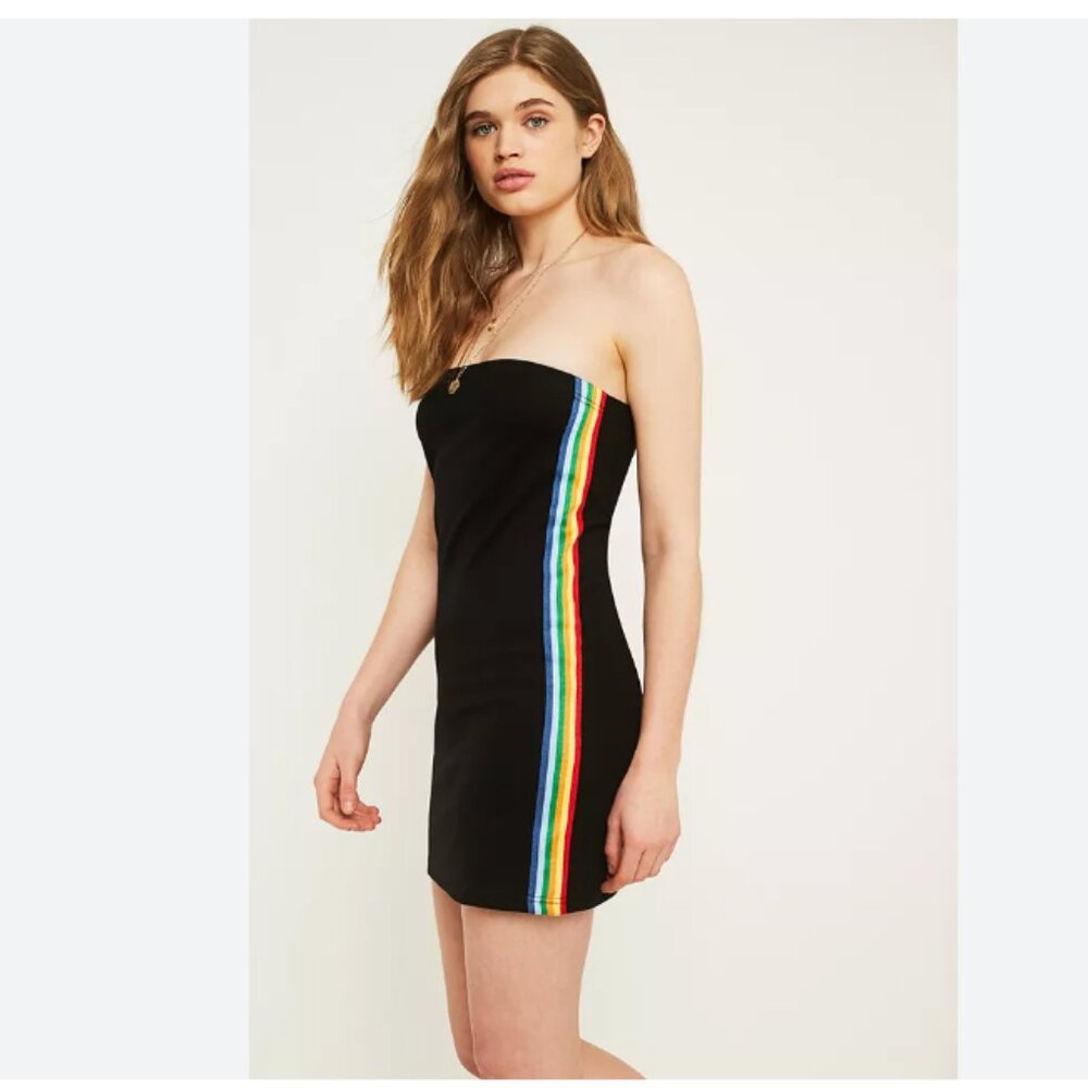 Urban Outfitters black dress w rainbow stripes size S